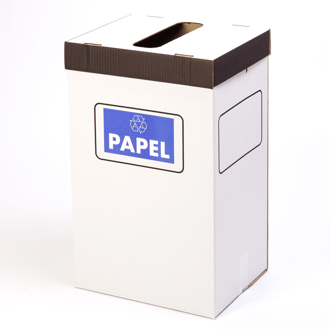 Papelera de cartón automontable con tapa superior, caja contenedor ecológico para reciclaje de papel en oficinas, congresos, o sitios de paso