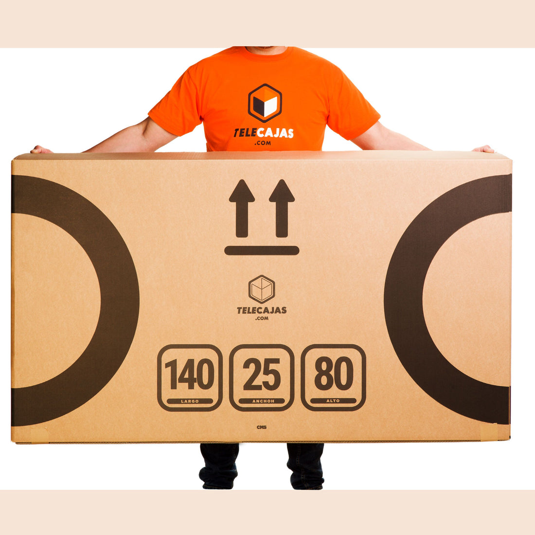 Caja de cartón robusta para bicicleta 140x25x80 cm con asas, doble onda y solapa doble, ideal para envíos y transporte seguro.