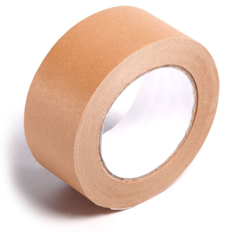 Cinta adhesiva ecológica de papel kraft 50 m x 48 mm, precinto reciclable para embalaje y envíos sostenibles.