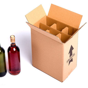 Caja de cartón para 6 botellas de vino bordelesa con separadores divisores de rejilla, resistente y ecológica. Medida Interna: 23,5 x 15,5 x 31,5 cm