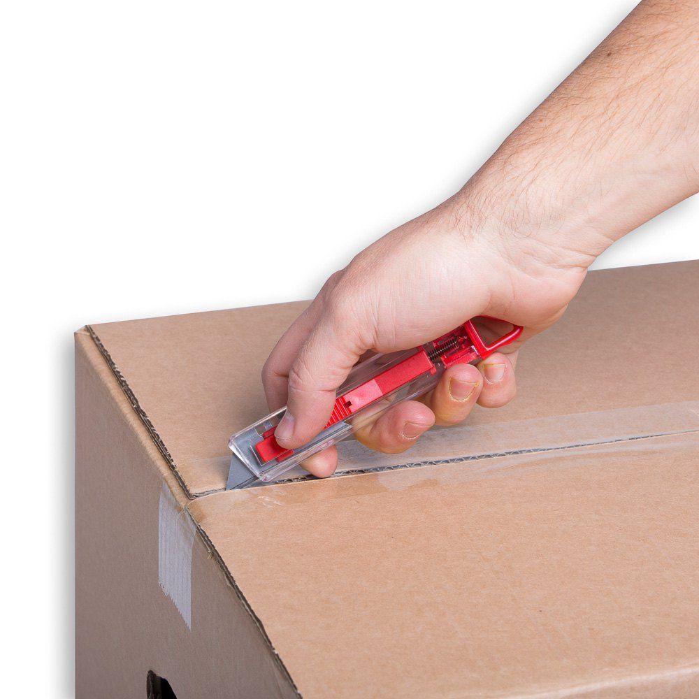 Cutter de seguridad con cuchilla retráctil automática, cortador profesional para apertura de cajas de embalaje.