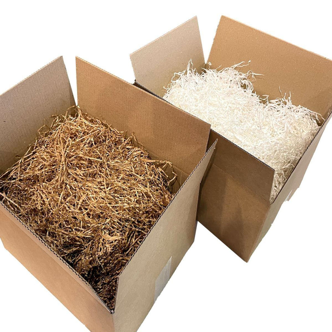 Viruta de papel blanca ecológica para relleno de cajas, protección de envíos y presentación de regalos.