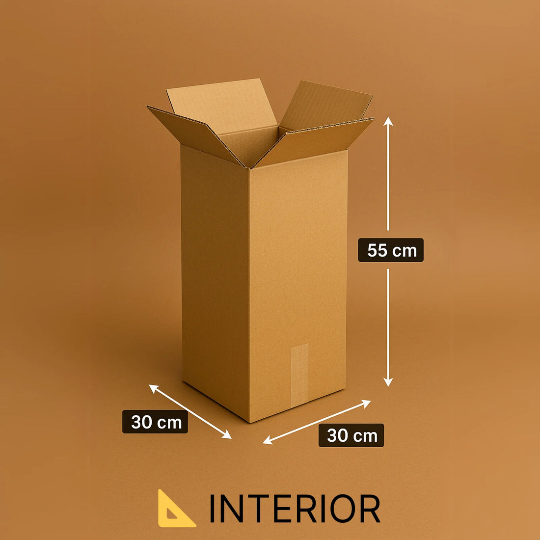 Caja de cartón doble onda marrón 30x30x55 cm resistente, ideal para envíos grandes, mudanzas y almacenaje seguro.