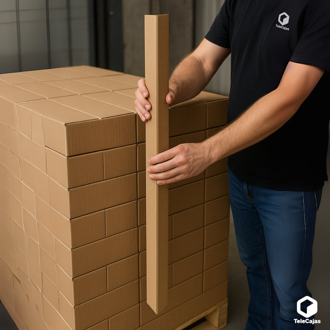 Cantonera Muy Robusta de cartón compacto en forma de esquina, diseñada para reforzar y proteger los bordes de los palets durante el transporte o almacenaje. Ideal para asegurar cargas y evitar daños en esquinas en entornos logísticos con pallets. Este packaging ecológico está fabricado en cartón reciclado, siendo una solución sostenible y eficiente para empresas que buscan mejorar su protección con materiales resistentes.