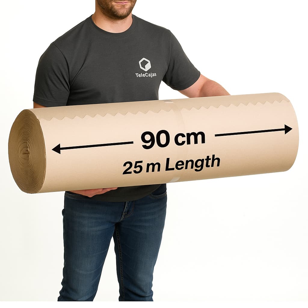 Rollo de cartón ondulado 90 cm x 25 m reforzado, protección ecológica para mudanzas, pintura y embalaje.