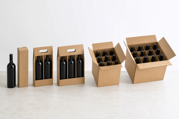 Caja individual, estuches para dos y tres botellas y cajas con separadores para vino