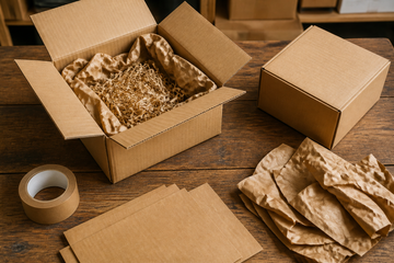 Packaging sostenible TeleCajas: cajas de cartón, kraft y cinta de papel