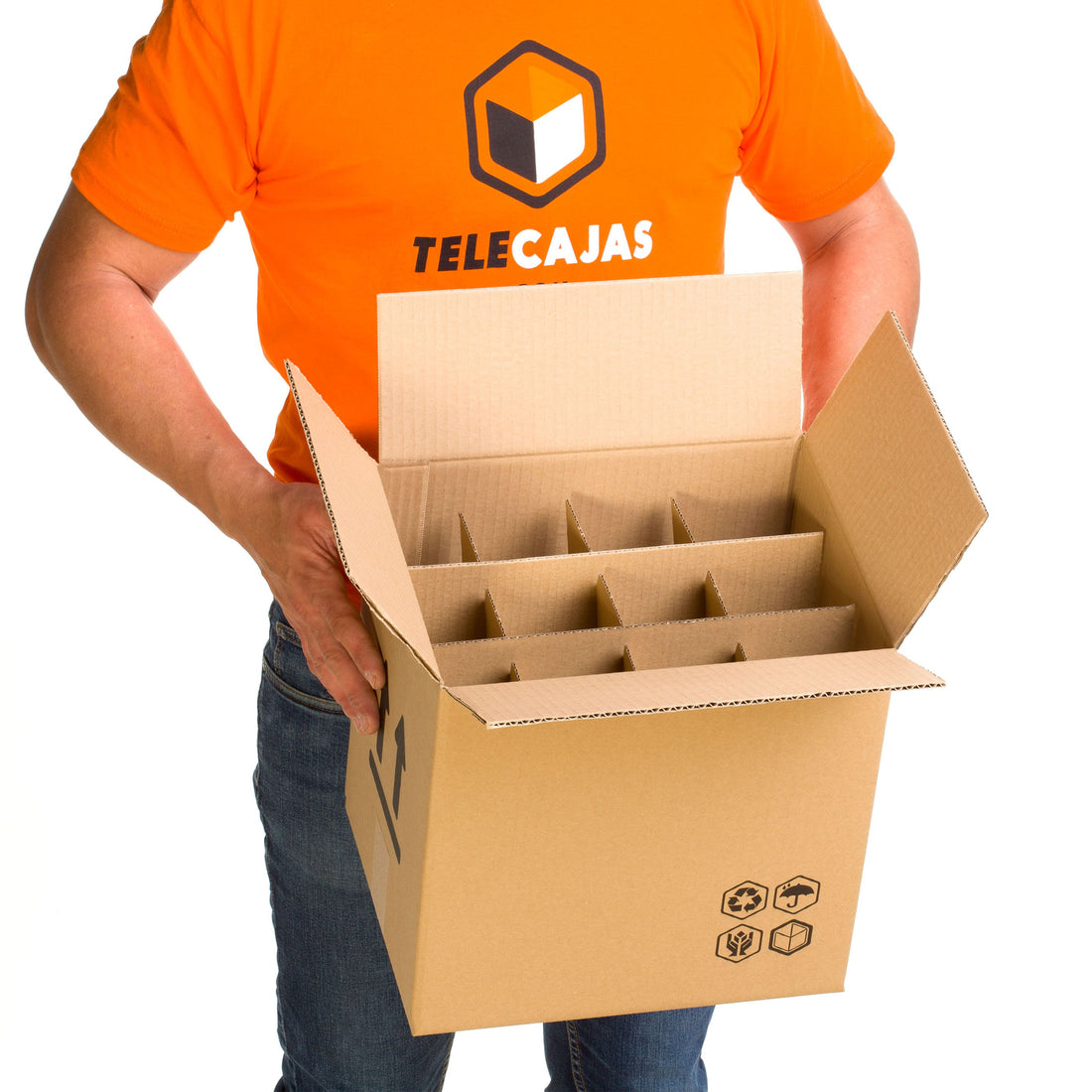 TELECAJAS | Cajas para 12 botellas de vino CON separadores divisores de rejilla | Pack de 10 cajas con sus celdillas - TELECAJAS