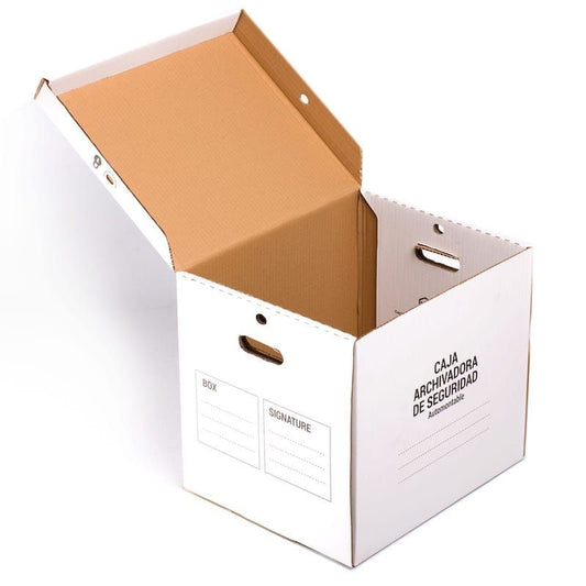 TELECAJAS | 4 Cajas Archivadoras de Cartón con Tapa Automontable con Asas para Archivos Definitivos AZ | Pack de 4