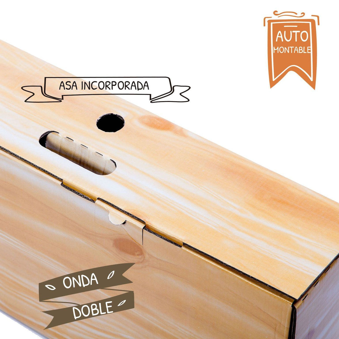 Cajas Jamón Efecto Madera EXTRAFUERTES  Doble Solapa | Asa integrada