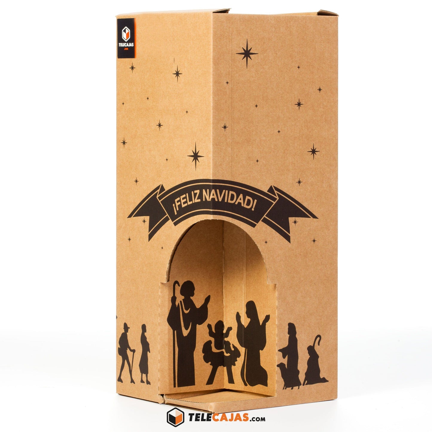 TELECAJAS | Caja Navidad Regalo 4 Botellas (Convertible Portal de Belén) | Pack de 20 cajas - TELECAJAS