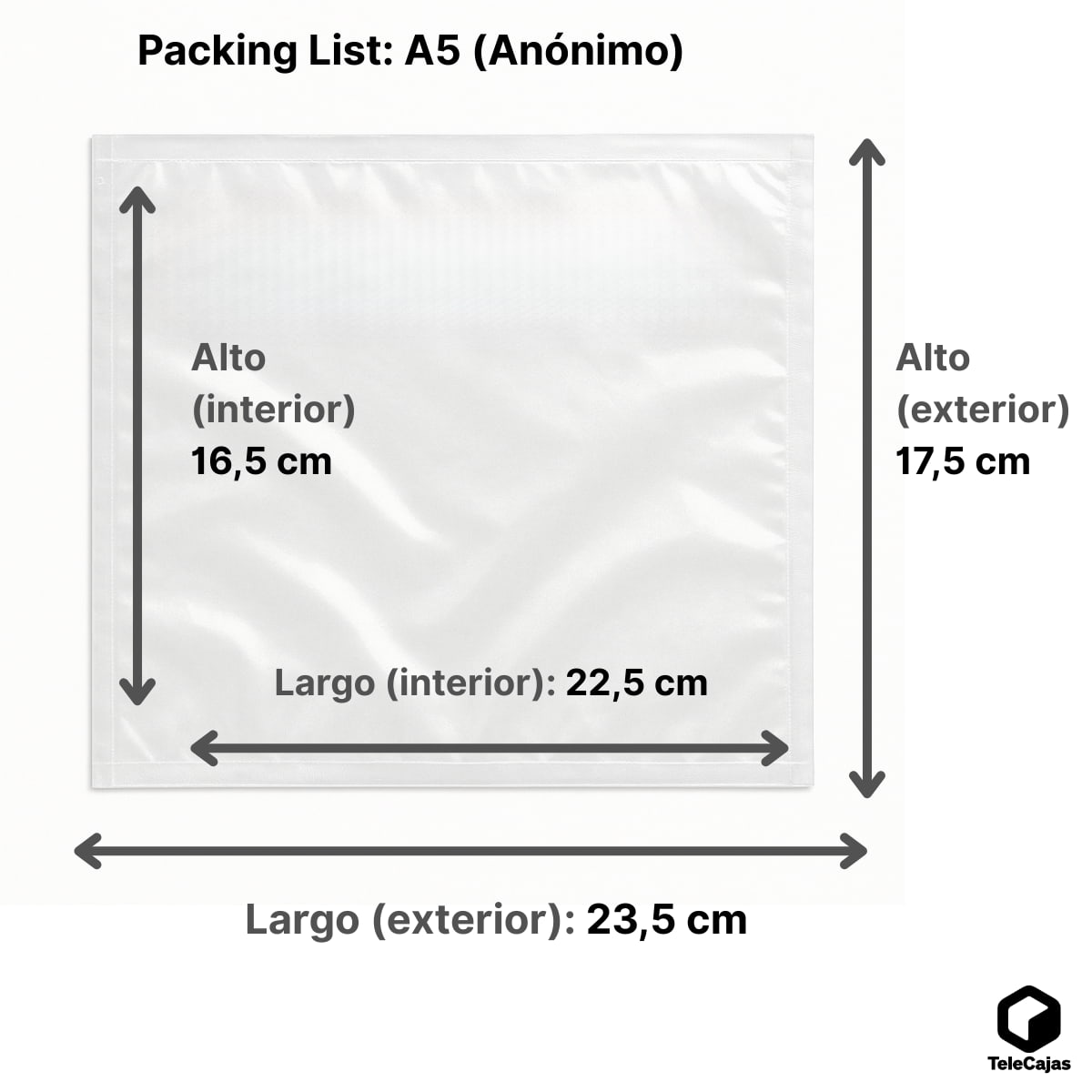 Packing List A5 | Exterior: 235x175 mm (Interior: 225x165 mm) | Sobres Contiene Documentación | Tamaño medio folio A4 | Pack de 1000 Bolsas