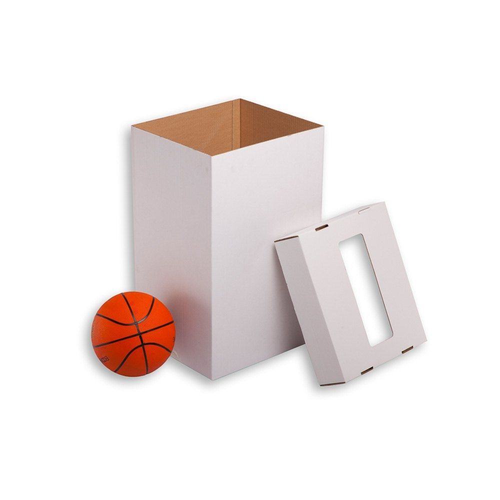 Plain wastepaper bin box 41x32.5x69 cm with self-assembly cardboard top lid, ideal for offices, corridors and collecting documents for recycling.