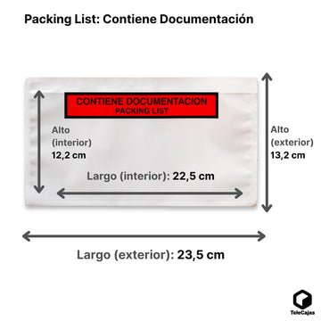 Packing List | Exterior: 235x132 mm (Interior: 225x122 mm) - A4 Doblado en 3 | Sobres Contiene Documentación | Pack de 1000 Bolsas