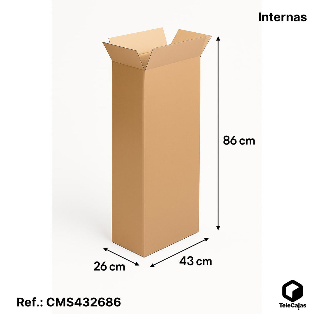 Caja alta rectangular de cartón ondulado 43x23x86 cm, resistente y ecológica para envíos y almacenaje de productos altos o largos.
