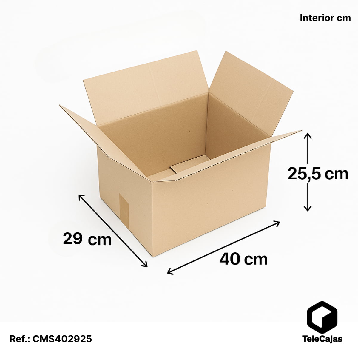 Caja de embalaje resistente de canal simple en color marrón kraft, con medidas interiores de 40x29x25,5 cm. Perfecta para envíos ecommerce, mudanzas o almacenaje de objetos alargados. Packaging ecológico fabricado en cartón reciclado, sin asas ni impresiones para mayor discreción