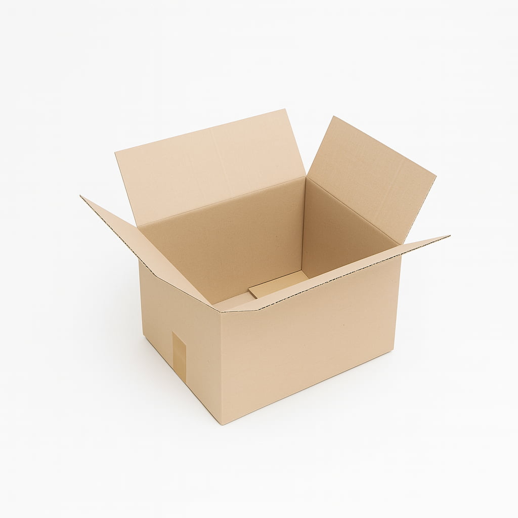 Caja de embalaje resistente de canal simple en color marrón kraft, con medidas interiores de 40x29x25,5 cm. Perfecta para envíos ecommerce, mudanzas o almacenaje de objetos alargados. Packaging ecológico fabricado en cartón reciclado, sin asas ni impresiones para mayor discreción