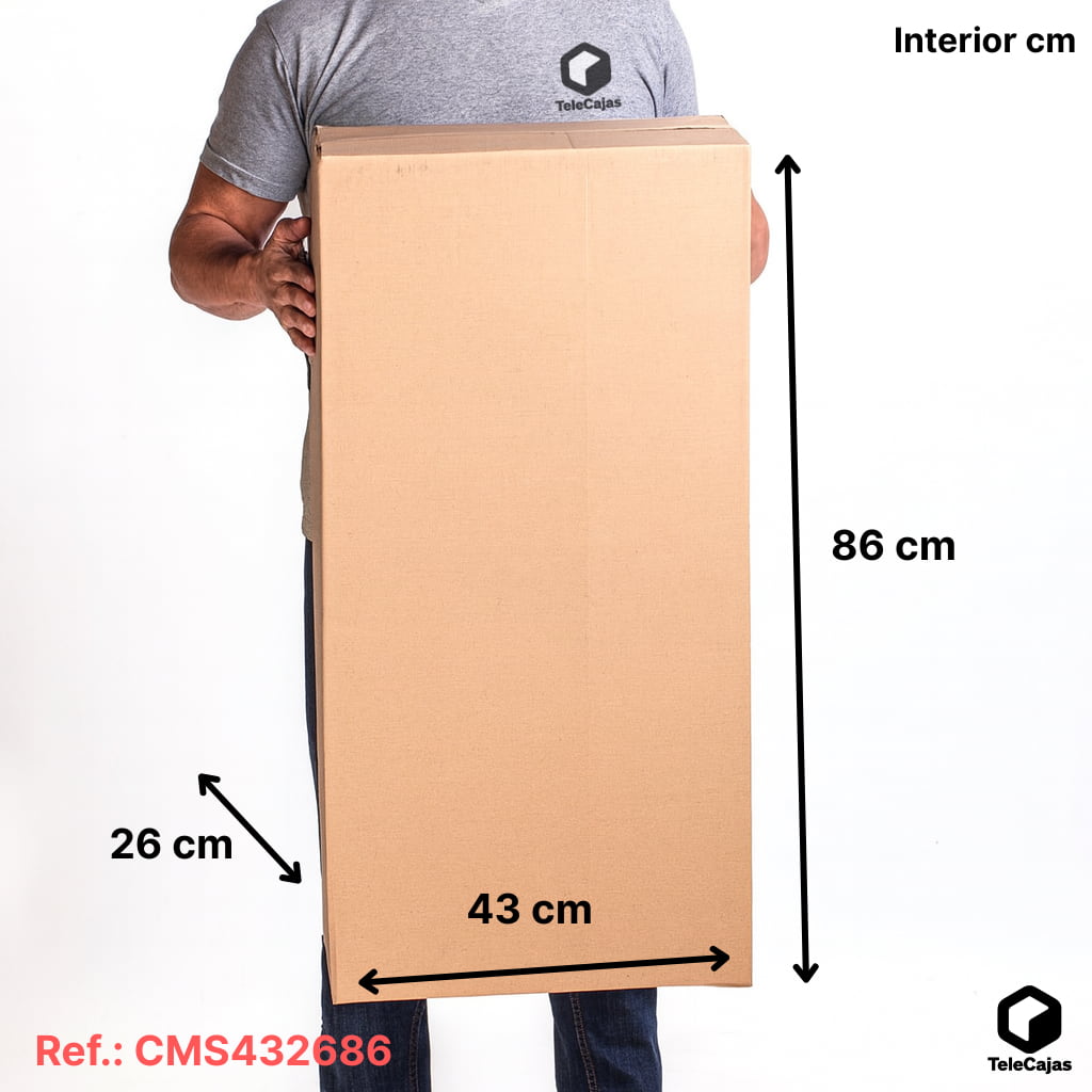 Caja alta rectangular de cartón ondulado 43x23x86 cm, resistente y ecológica para envíos y almacenaje de productos altos o largos.