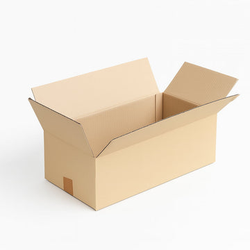 Caja de cartón marrón kraft resistente, plana y alargada, con solapas. Medidas interiores: 50x25x15 cm. Ideal para envíos ecommerce, almacenaje o logística.