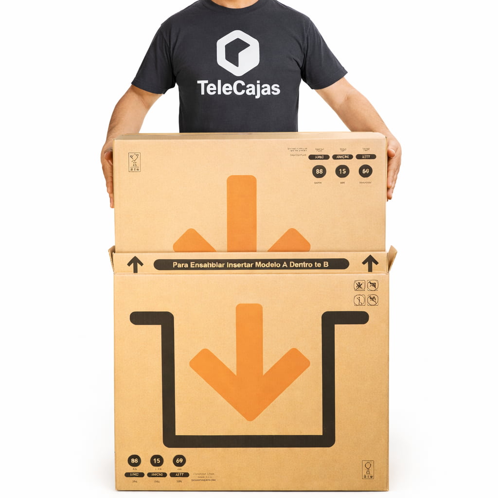 Caja telescópica robusta 130x13x81 cm para cuadros grandes y televisores planos hasta 55 pulgadas.