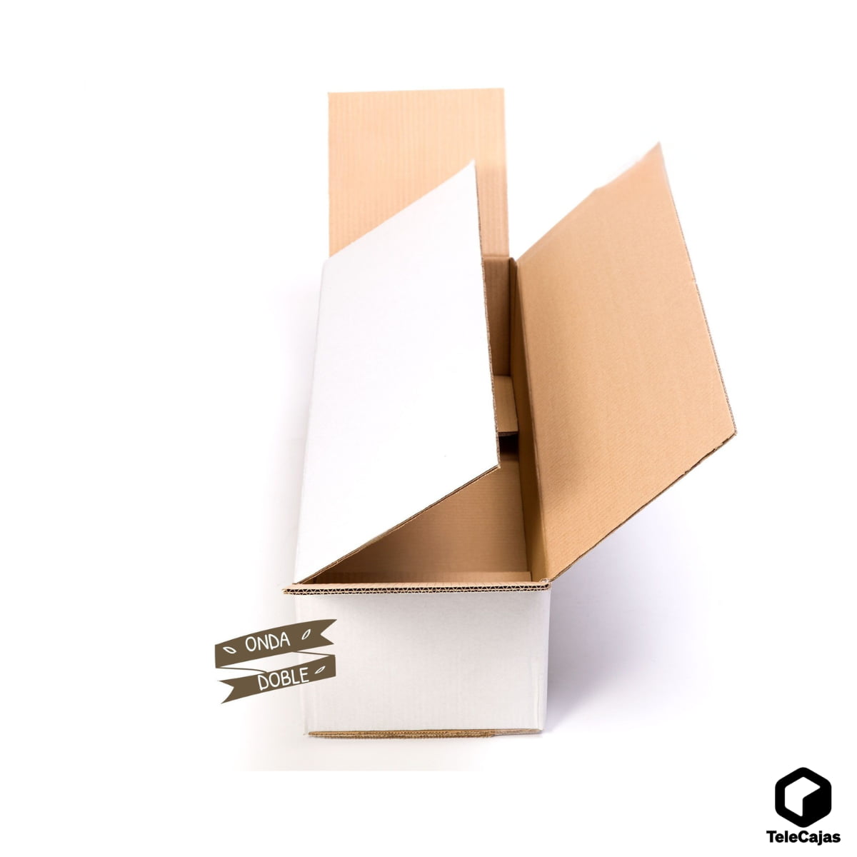 Caja para jamón y paletilla de cartón blanca, canal doble reforzado, ideal para envíos y embalaje seguro de piezas chacinas ibéricas.