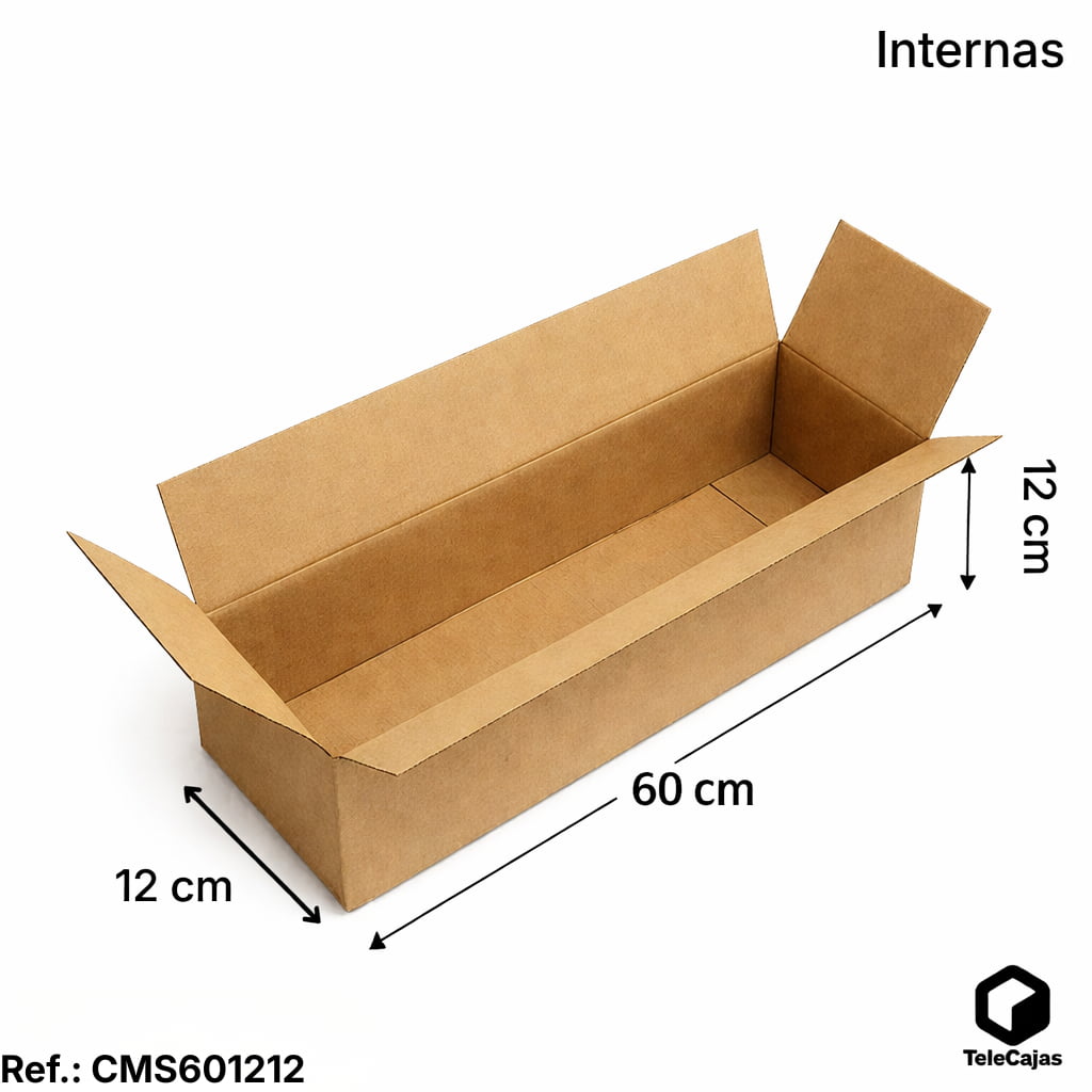 Caja larga de cartón de 60x12x12 cm  resistente y ecológica, ideal para envíos de objetos alargados como tubos, teclados, lámparas o planos.