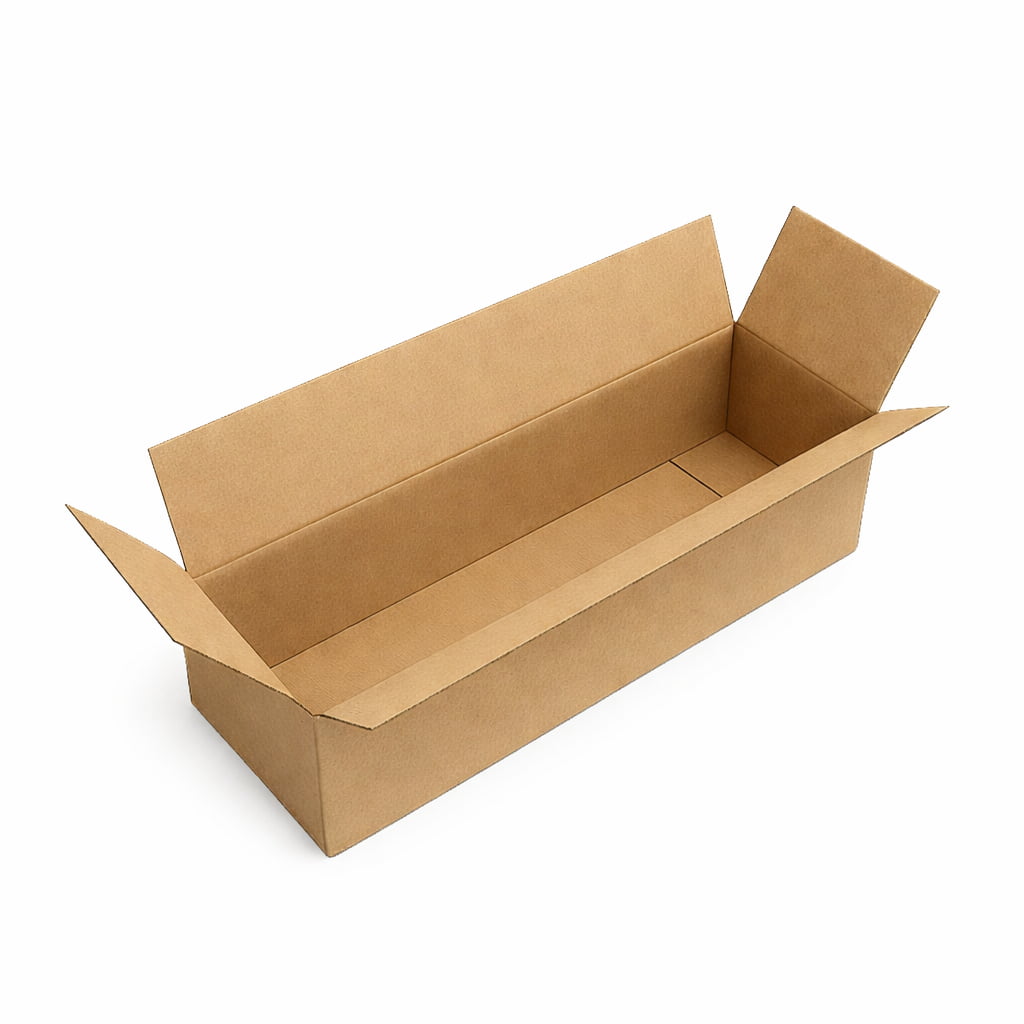 Caja larga de cartón de 60x12x12 cm  resistente y ecológica, ideal para envíos de objetos alargados como tubos, teclados, lámparas o planos.