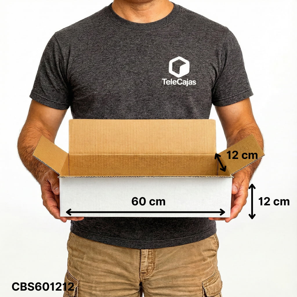 Caja 60x12x12 cm Larga de Cartón Blanca | Embalaje resistente para objetos Alargados como chacinas, tubo, planos, lamparas, figuras, teclados, etc