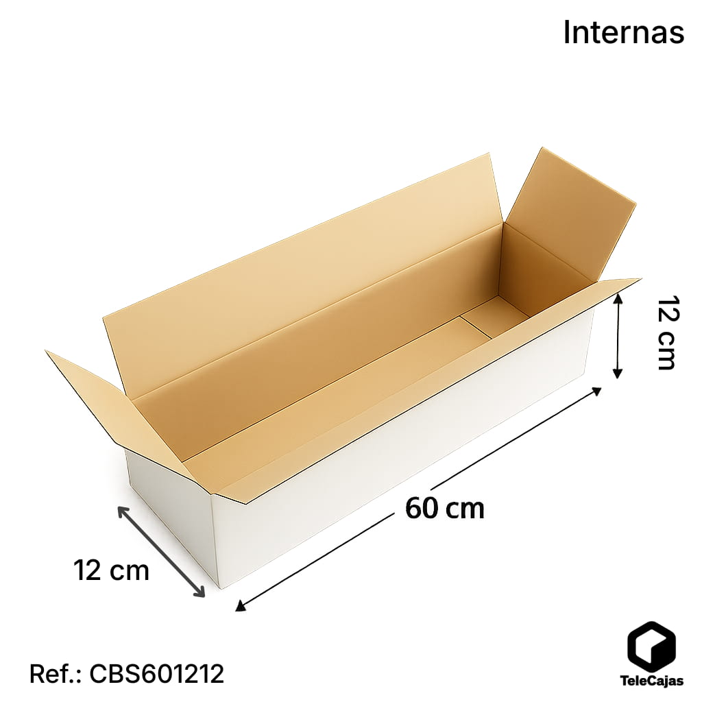 Caja 60x12x12 cm Larga de Cartón Blanca | Embalaje resistente para objetos Alargados como chacinas, tubo, planos, lamparas, figuras, teclados, etc