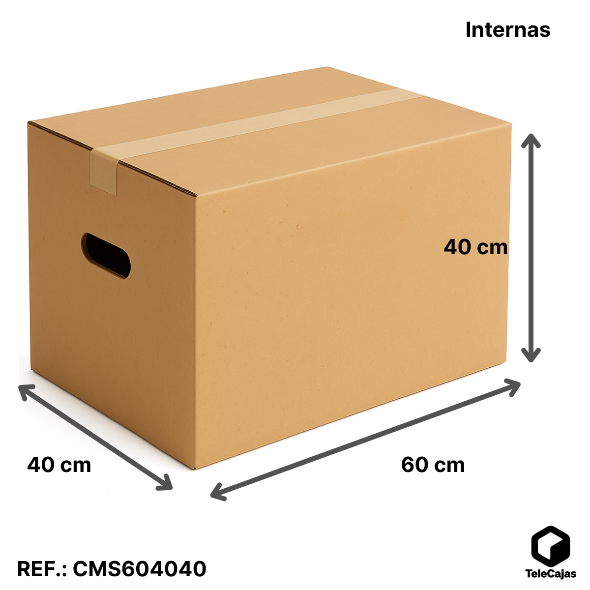 Medidas Caja de cartón robusta 60x40x40 cm con asas, ideal para mudanzas, ropa, abrigos y envíos voluminosos.