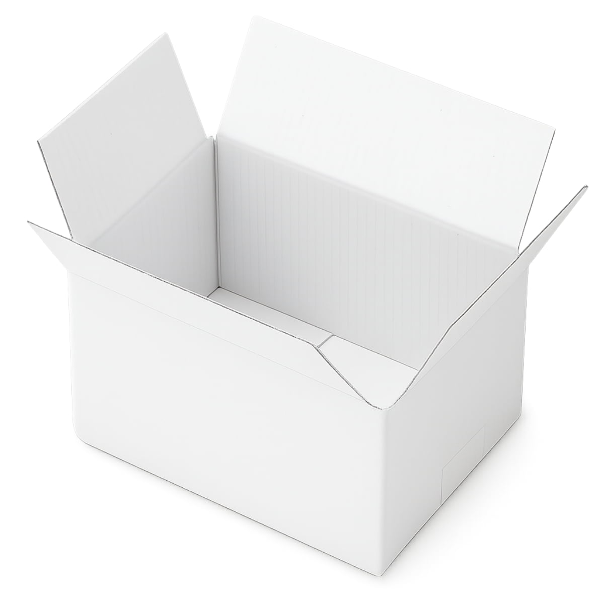 Cajita de embalaje pequeña y robusta medidas 160x115x102 mm en color blanco interior y experior. Perfecta para packaging ecológico de productos ligeros, envíos por mensajería o protección de objetos delicados. Fabricada en cartón reciclado de canal simple, ideal para negocios online que buscan una presentación cuidada y funcional.