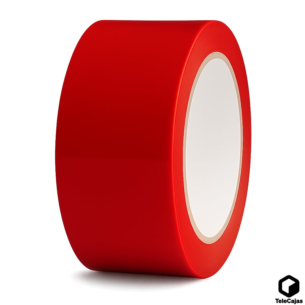 Cinta adhesiva de seguridad inviolable de color rojo, con mensaje de apertura “OPENED/VOID”, diseñada para sellar cajas y evidenciar manipulaciones.