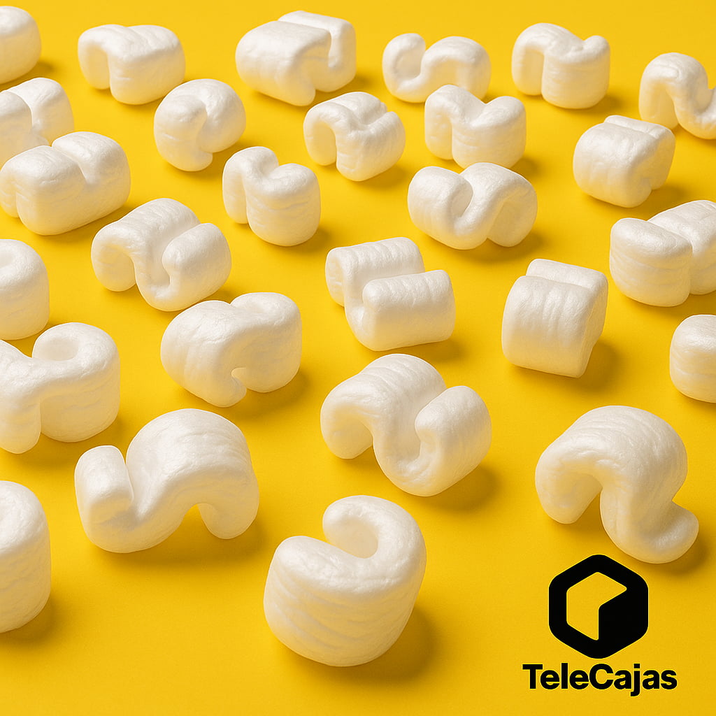 Relleno de embalaje tipo gusanito en saco grande de poliestireno expandido. Ideal para proteger productos frágiles en envíos ecommerce o mudanzas. Este material de amortiguación ligero se adapta a cualquier forma, asegurando una protección efectiva. Perfecto como alternativa al plástico de burbujas o papel kraft en packaging de tiendas online