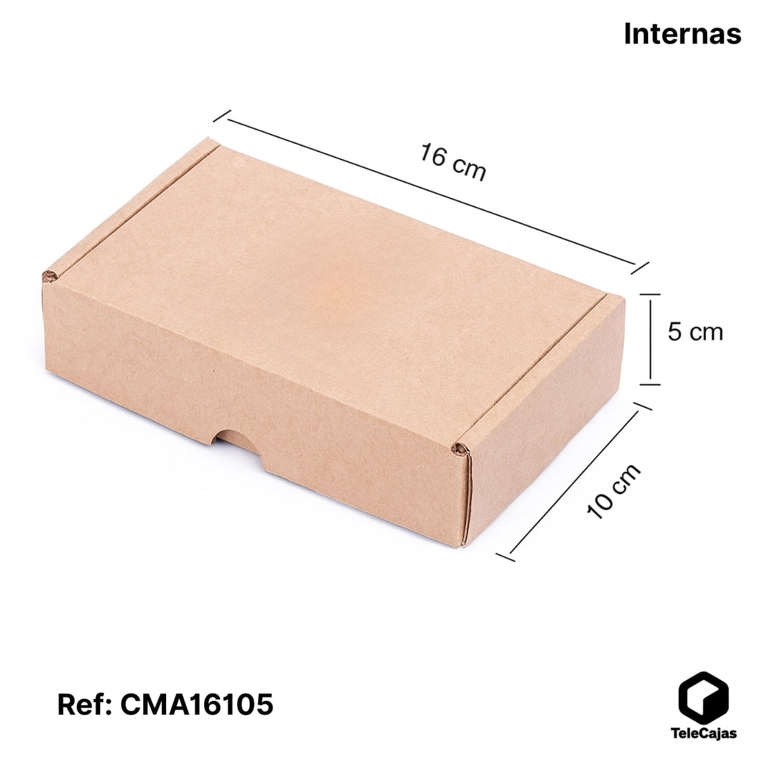 Cajita postal automontable de cartón marrón kraft 16x10x5 cm, robusta y resistente para envíos postales, ecommerce o pequeños productos.