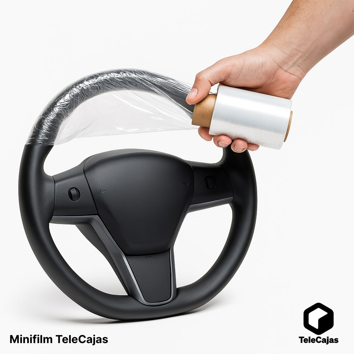 MiniFilm estirable transparente con anilla larga, perfecto para embalar productos pequeños, agrupar volantes de coches en taller o y evitar manchas. Este film manual es una alternativa versátil y ecológica al plástico convencional, ideal para packaging de ecommerce, mudanzas o protección logística. Su formato compacto lo hace práctico para talleres, oficinas o uso doméstico.
