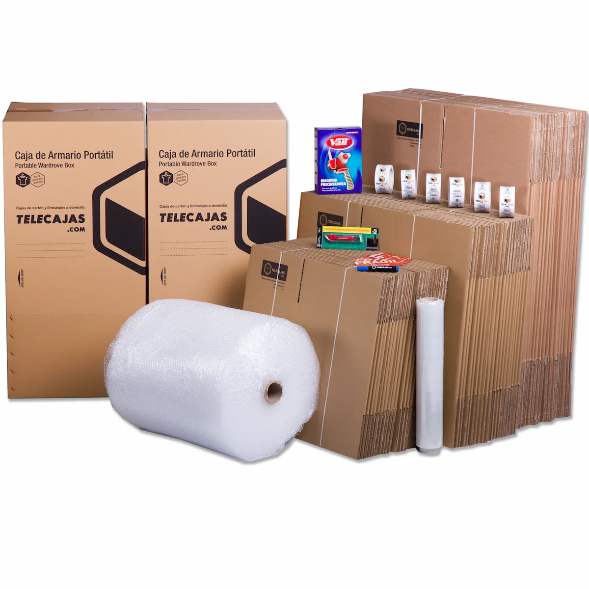 Pack Mudanza SuperFamiliar para viviendas grandes o familias numerosas, incluye cajas de cartón y todo el embalaje necesario.