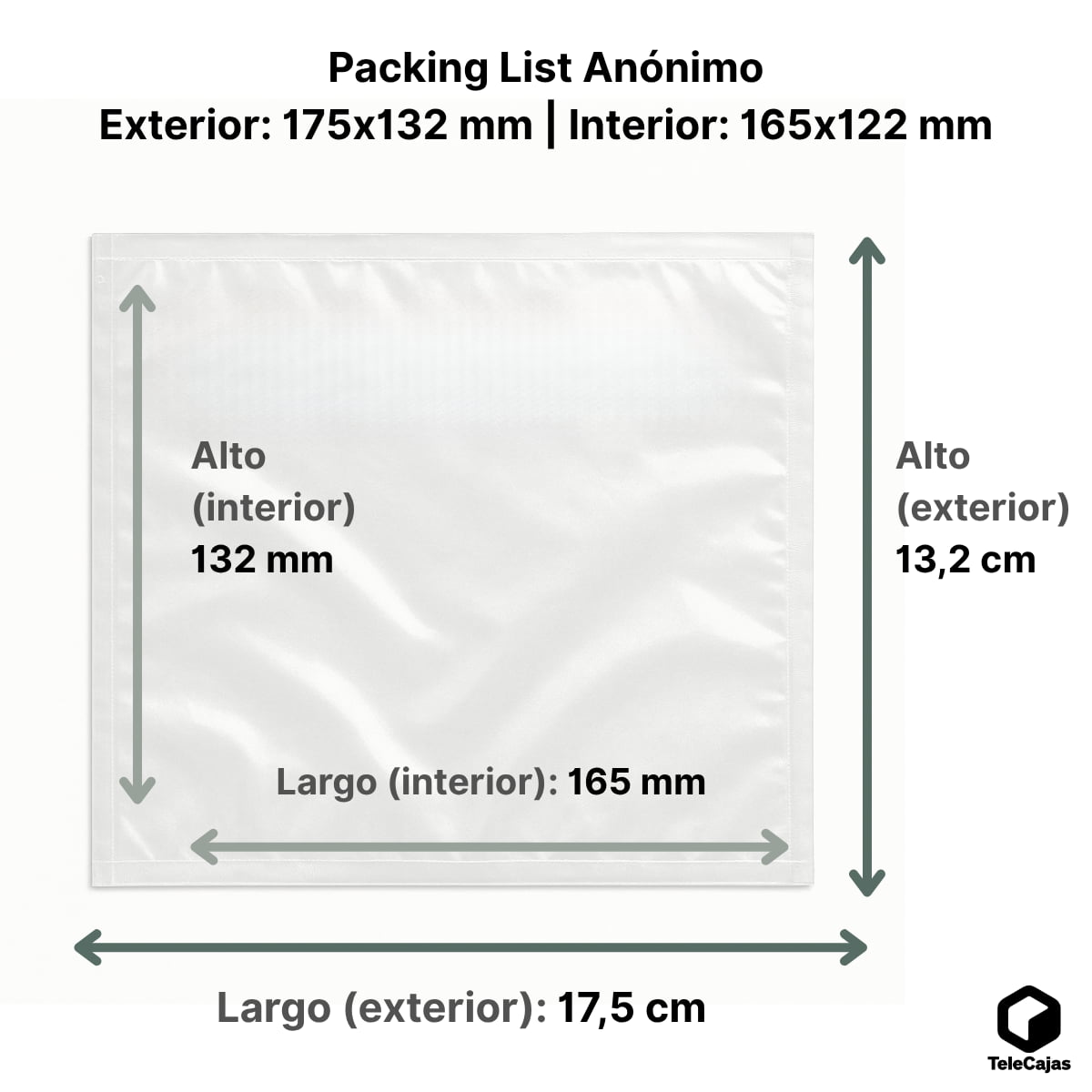 1000 Packing List | Exterior: 175x132 mm | Interior: 165x122 mm | A4 Doblado en 4 | Sobres Contiene Documentación | Pack de 1000 Bolsas