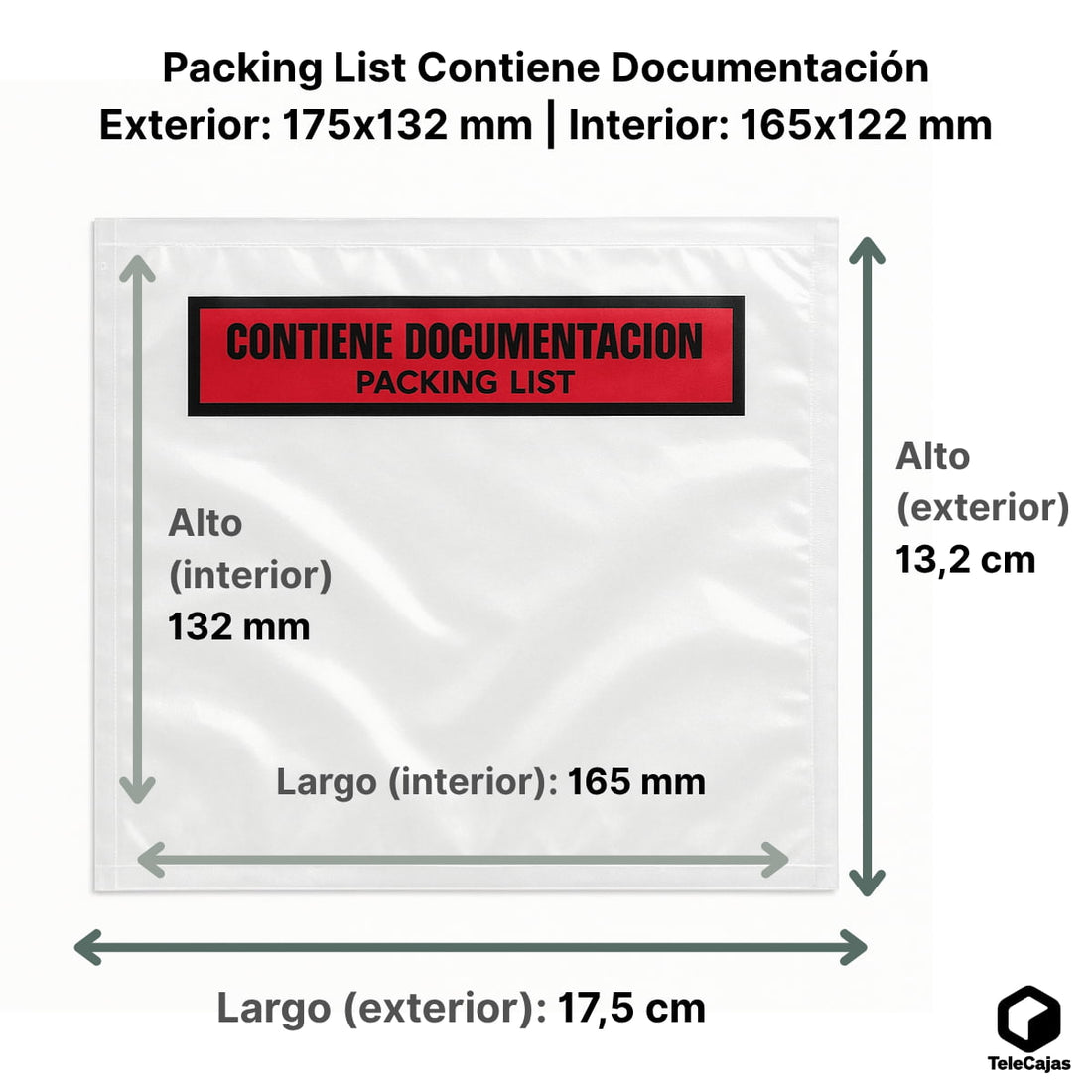 Packing List | Exterior: 175x132 mm | Interior: 165x122 mm | A4 Folded in 4 | Envelopes Contain Documentation | Pack of 1,000 Bags