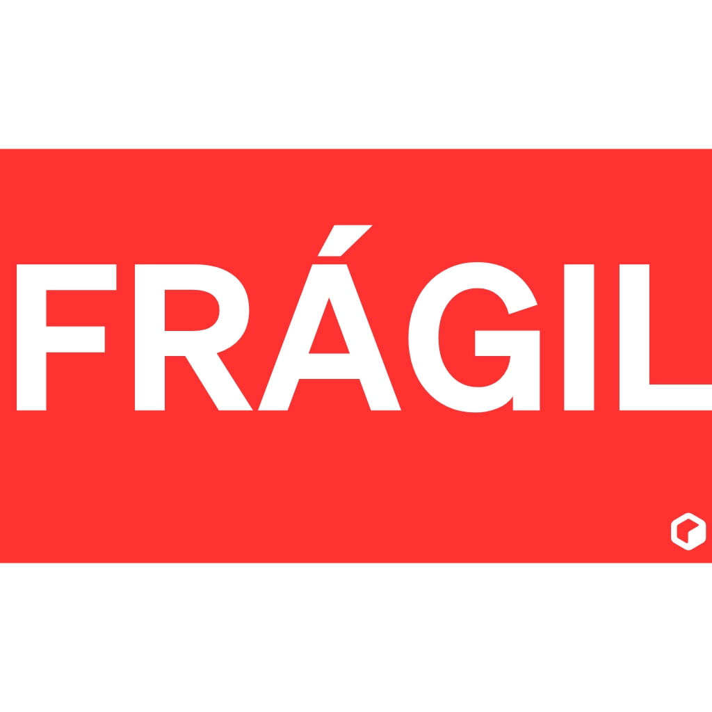 Pegatinas roja de “FRÁGIL”, utilizada para indicar mercancía delicada.