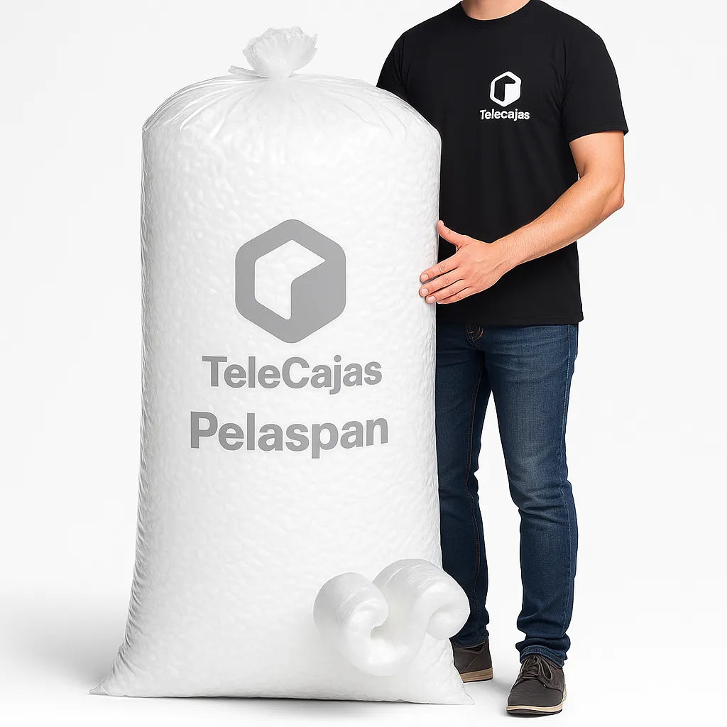 Relleno de embalaje tipo gusanito en saco grande de poliestireno expandido. Ideal para proteger productos frágiles en envíos ecommerce o mudanzas. Este material de amortiguación ligero se adapta a cualquier forma, asegurando una protección efectiva. Perfecto como alternativa al plástico de burbujas o papel kraft en packaging de tiendas online