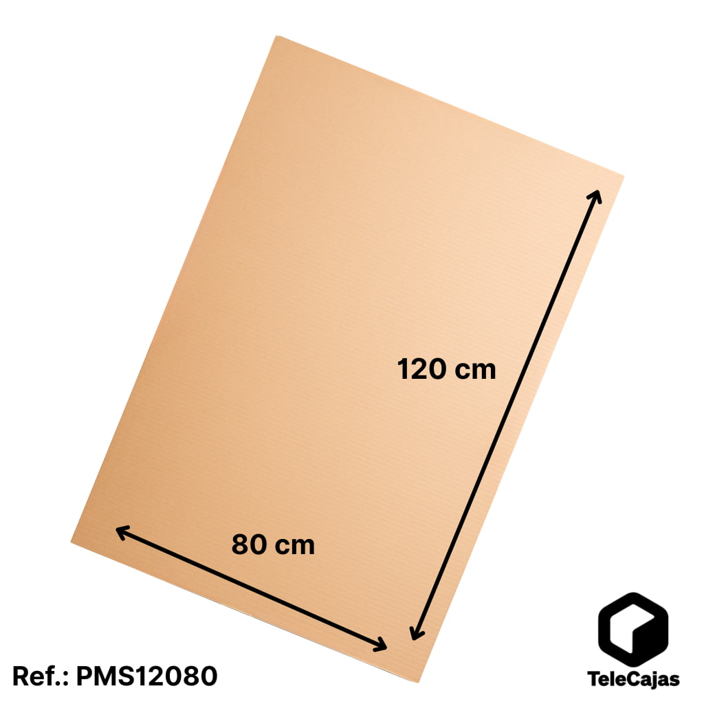 Plancha de cartón ondulado marrón kraft de gran formato, tamaño 120x80 cm. superficie palet europeo. Perfecta para manualidades escolares, proyectos creativos, protección de superficies o embalaje a medida. Este packaging ecológico está fabricado con cartón reciclado, es resistente y ligero, ideal también para decoración DIY o refuerzos estructurales en cajas de envío.
