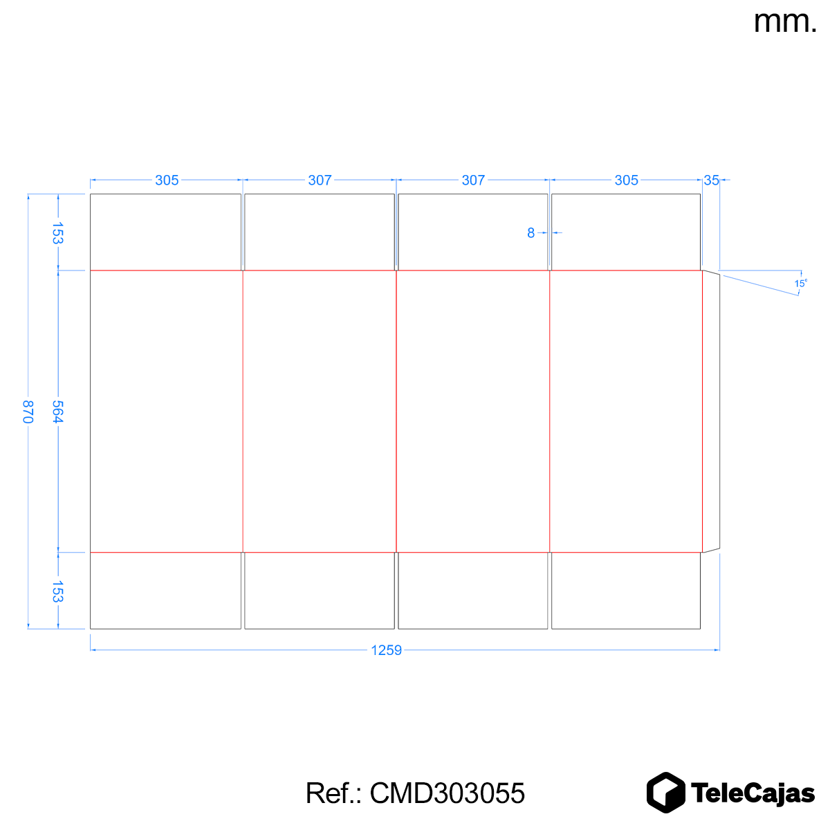 plano acotado caja 30x30x55 cm telecajas