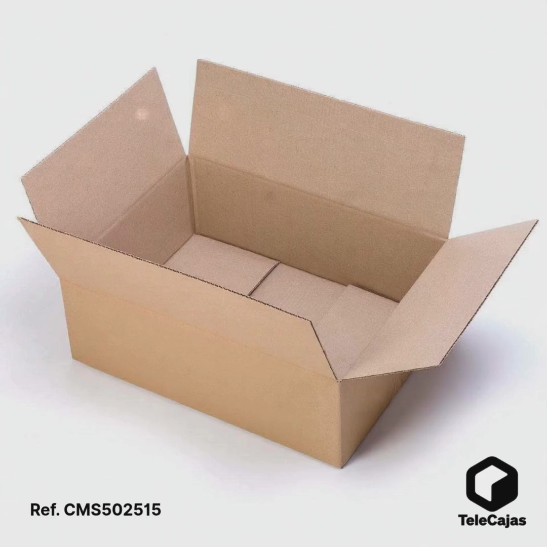 Video 360 Caja de cartón marrón kraft resistente, plana y alargada, con solapas. Medidas interiores: 50x25x15 cm. Ideal para envíos ecommerce, almacenaje o logística.