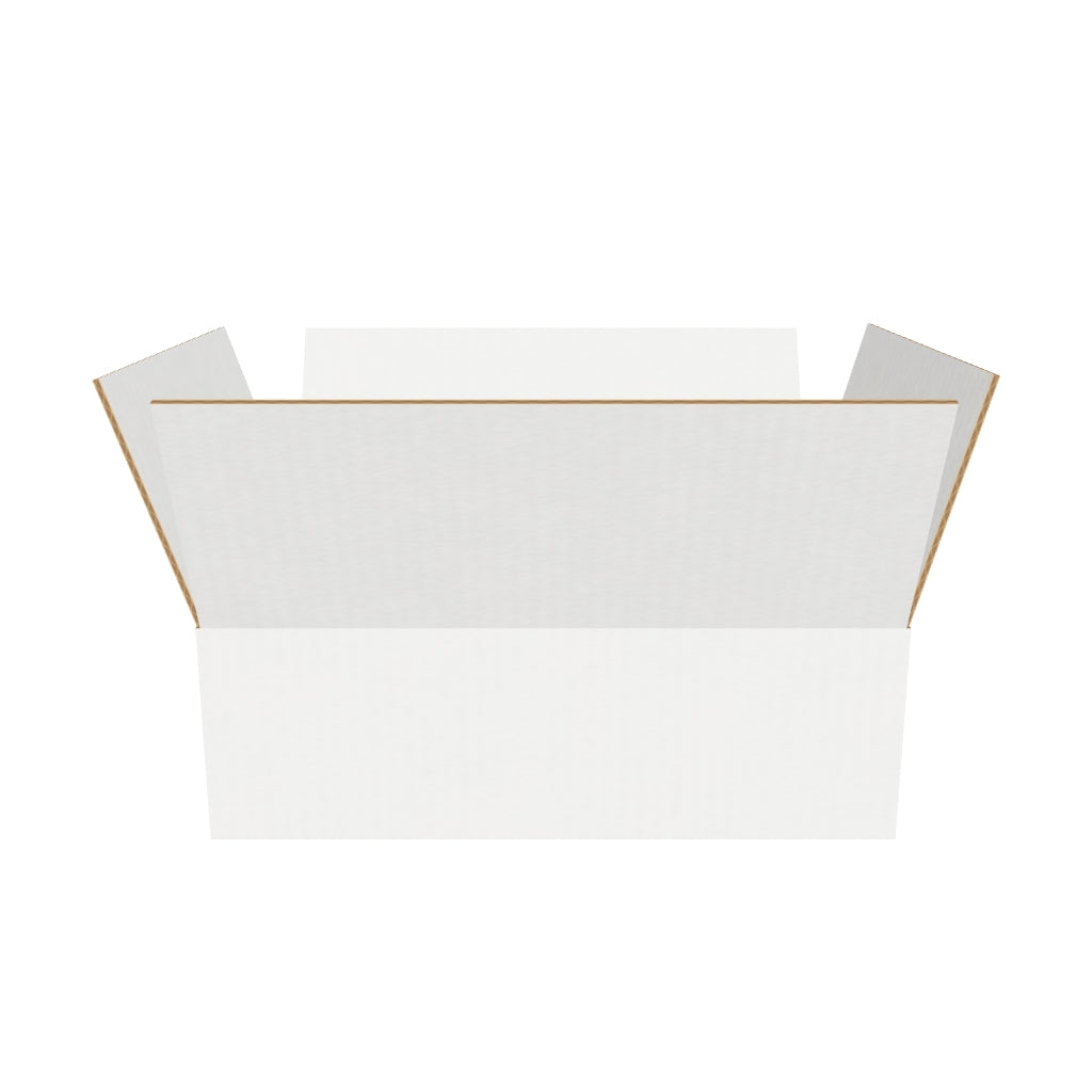 Caja de cartón baja blanca con solapas 30,5x22,8x10,2 cm en 3D