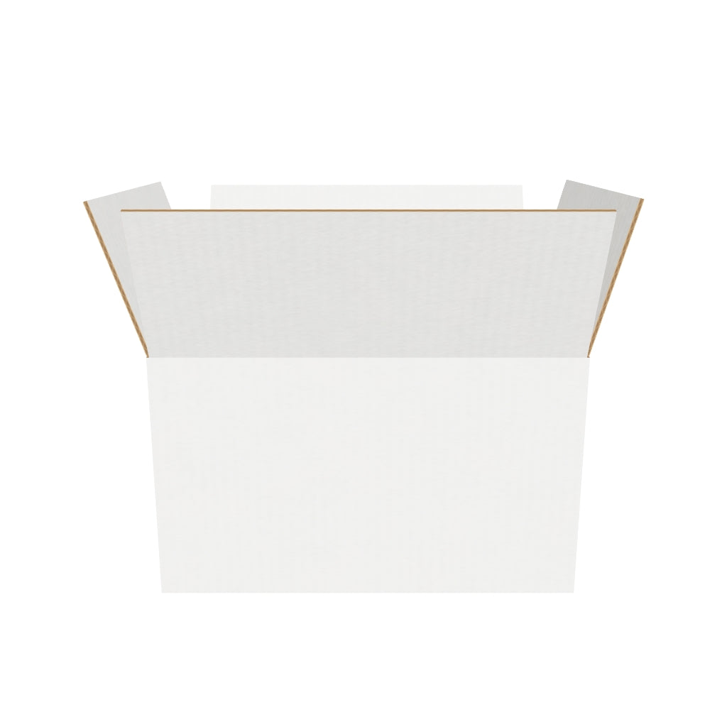 Caja de cartón blanca con solapas 30,5x22,8x18,3 cm en 3D