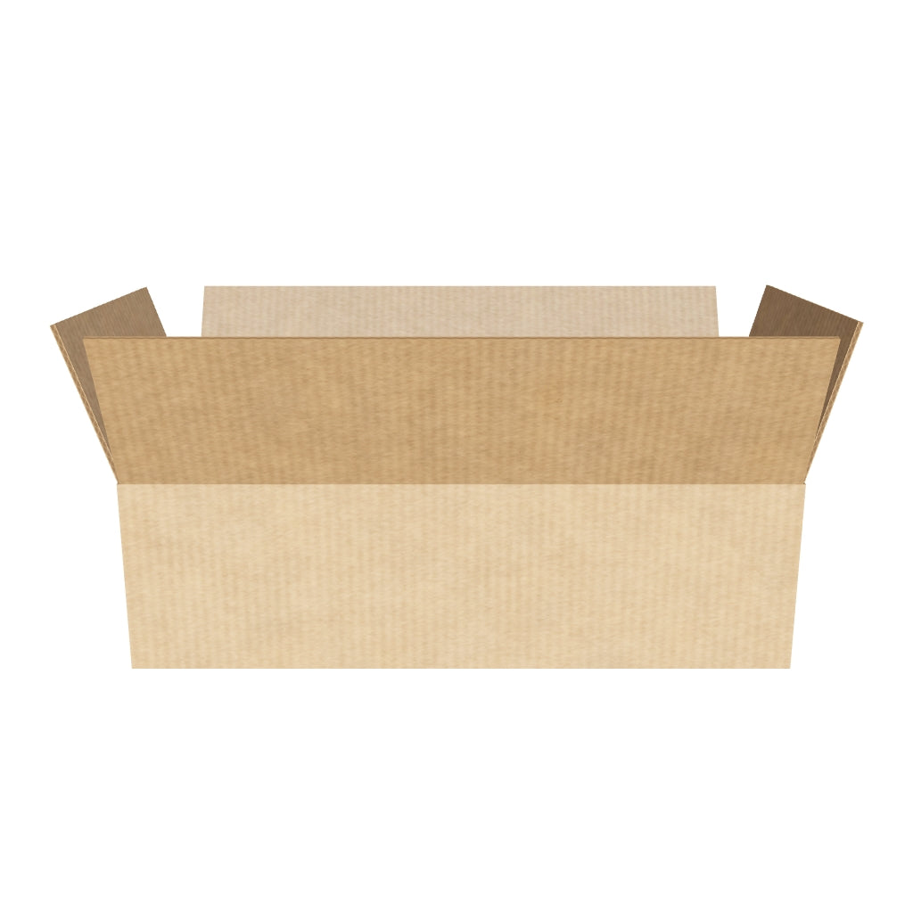 Caja de cartón plana alargada de solapas 50x25x15 cm en 3D