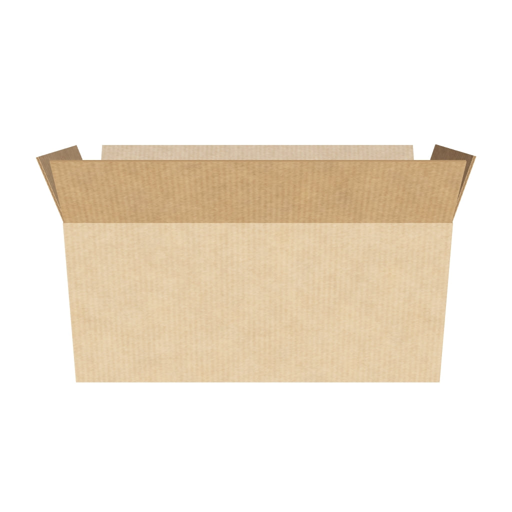Caja de cartón marrón de solapas 55x20x25 cm en 3D