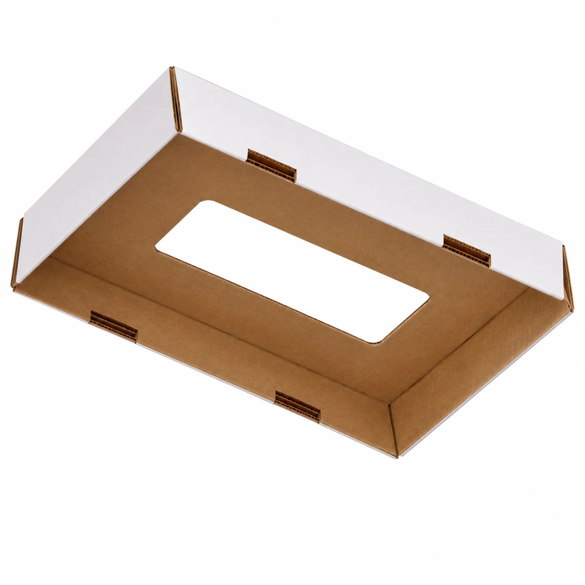 Interior de la tapa de cartón canal simple para papelera, vista por debajo