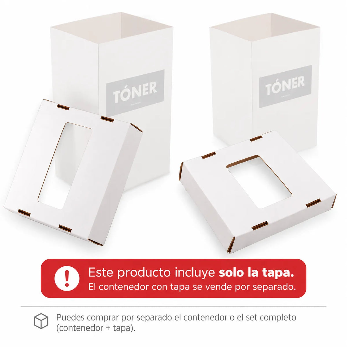 Papeleras de cartón para reciclaje de papel y tóner con tapa; esta tapa se vende por separado